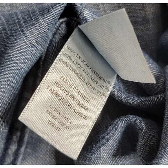 Rails Dark Denim Style Button Up Blouse Dress With Embroidered Stitch Blue XS - Picture 12 of 12